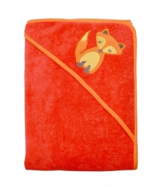 Imse Vimse - Bio baby handdoek met kapje - Oranje rood met vosje, 75 x 75 cm
