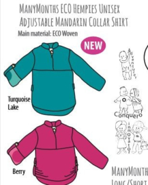 Manymonths - Mandarin Collar Shirt Longsleeve omvormbaar tot T-shirt = twee in één, meegroei maat 5 tem 7,5 jaar - Berry