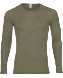 Engel Natur - Heren Longsleeve shirt in wol zijde - Olive in 50/52 of 54/56. Ontbrekende maten kunnen worden bij besteld