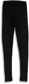 Engel Natur - Dames Leggings in bio merinowol met zijde - Zwart met kanten randje onderin