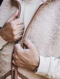 Alwero - Unisex Bodywarmer vest met kap in echte wol - Everest , adult - Beige - maat XS / S / M / L / XL