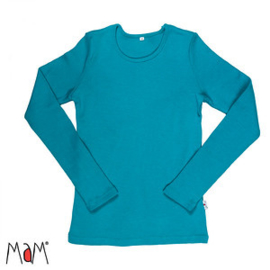 Manymonths MaM - Dames Thermo Longsleeve shirt / trui in merinowol ribstof - Royal Turquoise in S / M / L