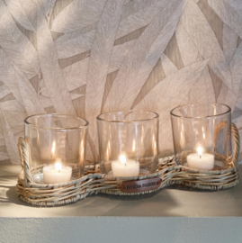 RUSTIC RATTAN TRIPLE VOTIVE TRAY