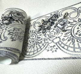 Behangrand bloemen metalic 3D geverfte look