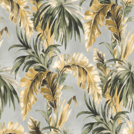 PALMBLADEREN BEHANG TROPISCH GROEN BLAUW ROESTBRUIN EE22532