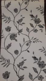 grijs wit bloemen opruiming behang