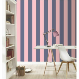 blauw rose strepen behang 286939