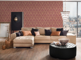 EXCLUSIEF BEHANG TEXTIELLOOK CAFE KROEGEN ROOD BAROK