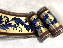 Klassieke Elegantie: Blauwe Gouden Behangrand met Subtiele Bladpatronen