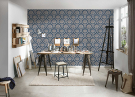 Barok behang blauw 36716-7