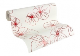 Patroonbehang Lars Contzen Behang Flower Drawings Signaalwit, Vuurrood 955232