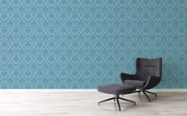 Little Green Tulip poeder Blauw vliesbehang Barok Damask 360954