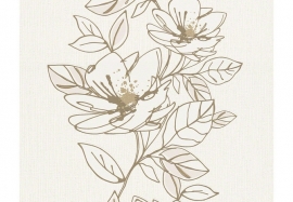 Patroonbehang Brigitte Home Behang Zuiverwit, Cremewit, Beigegrijs, Goudkleurig 941724