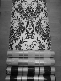 barok behang vinyl zwart zilver streep 03 ,,
