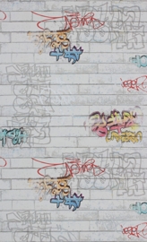 graffiti steenstrips grijs jongens behang 