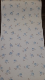 blauw wit bloemen behang