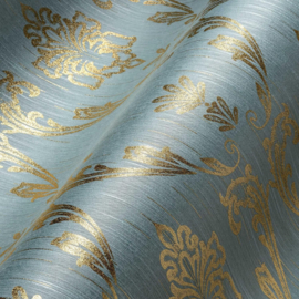 EXCLUSIEF BEHANG TEXTIELLOOK GOUD BLAUW BAROK KLASSIEK 30658-6