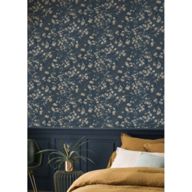 Blauw bloemen behang 456738