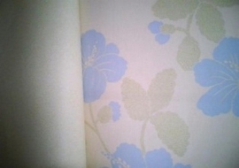 blauw creme modern bloemen behang xx944