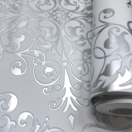 Barok Behang Grijs Wit Metallic – Vinyl Luxe | 6837-0