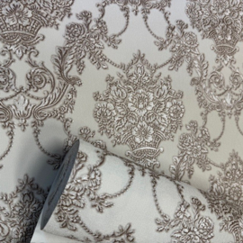 Luxe Klassiek Barok Behang Beige/Crème – Vliesbehang Hotel Chic met Linnen Structuur