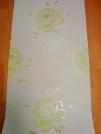 bloemen vinyl behang groen wit glinster xx810