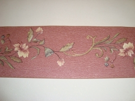 bordeauxe groen modern bloemen behangrand xx02
