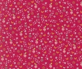 meisjes roze geel bloemen vogels behang 9138