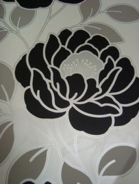 zwart beige modern bloemen behang 5