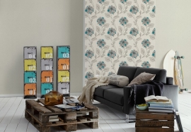Patroonbehang A.S. Création Satijnbehang Hollywood Blauw, Creme, Zwart 957173