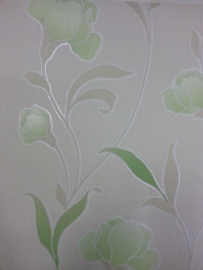 groen creme modern bloemen behang xx2032