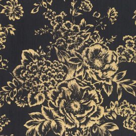 EXCLUSIEF BEHANG TEXTIELLOOK GOUD ZWART BLOEMEN KLASSIEK 30657-7