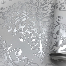 Barok Behang Grijs Wit Metallic – Vinyl Luxe | 6837-0