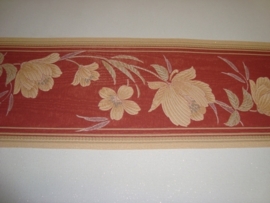 rood beige modern bloemen behangrand xx16