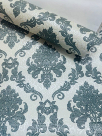 Barok Vliesbehang Groen Wit met Glitter – Hotel Chic | Palitra 1368-17