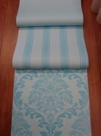 blauw combinatie barok streepje of uni behang xx035