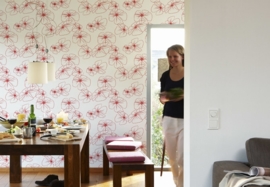 Patroonbehang Lars Contzen Behang Flower Drawings Signaalwit, Vuurrood 955232