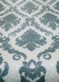 Barok Vliesbehang Groen Wit met Glitter – Hotel Chic | Palitra 1368-17