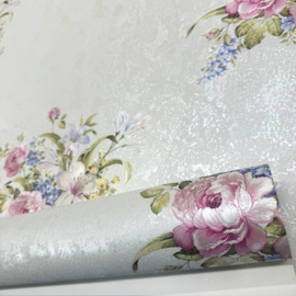 Engelse bloemen behang klaprozen satijn 37225-5