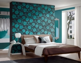 blauw bloemen behang 