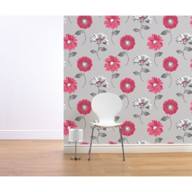 rood bloemen behang 111504