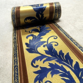 Klassieke Elegantie: Blauwe Gouden Behangrand met Subtiele Bladpatronen