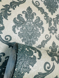 Barok Vliesbehang Groen Wit met Glitter – Hotel Chic | Palitra 1368-17