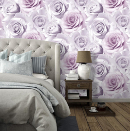 Bloemen Behang Roze Lila – Rozen Glitter Vliesbehang | J28726