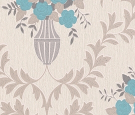 blauw bloemen glitter behang 313727 ,