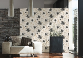Patroonbehang A.S. Création Satijnbehang Hollywood Creme, Metallic, Zwart 957163