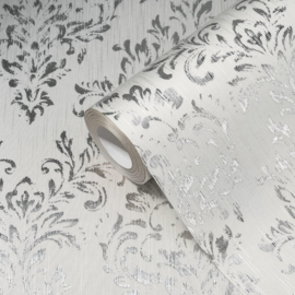 EXCLUSIEF BEHANG TEXTIELLOOK ZILVER BAROK KLASSIEK 30659-1