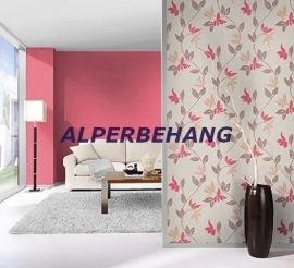 creme rood bloemen behang rasch xx11