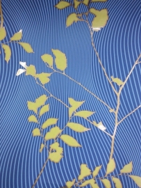 blauw lime goud modern bloemen vlies behang xx12