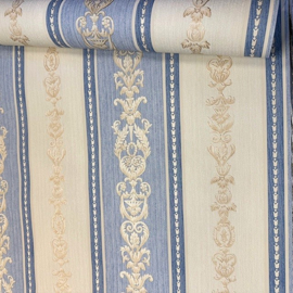 Liberty Stripe behang blauw crème – klassiek Engels strependesign